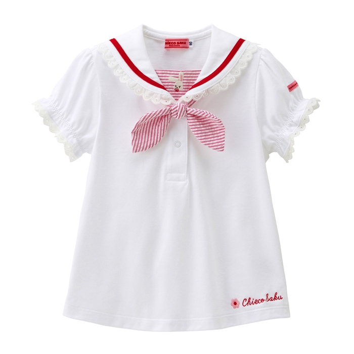 25日本制mikihouse chieco saku贴布刺绣海军领短袖22-5202-148