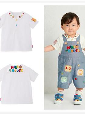 夏季新款日本制mikihouse刺绣贴布海军领短袖T恤内搭12-5401-144