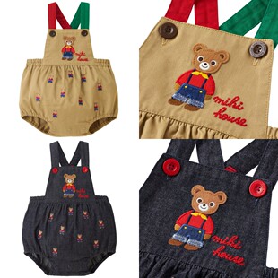 23新款mikihouse日本制小熊刺绣可开档背带田鸡裤10-1507-497