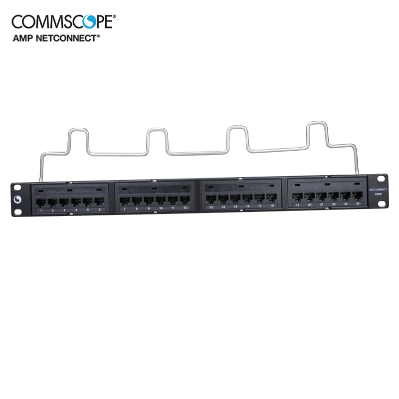 Commscope康普六类24口非屏蔽网络配线架NPP-6-DM-1U-24 1U模块一体化AMP安普超五类带理线环CPP-5E-DM-1U-24