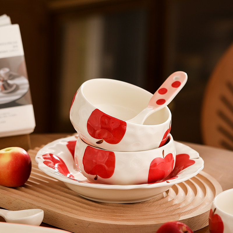 可爱红苹果碗陶瓷餐具2025新年釉下彩吃米饭碗特别好看的甜品小碗,餐饮具,碗,淘宝优惠券,粉丝福利购,淘宝优惠卷