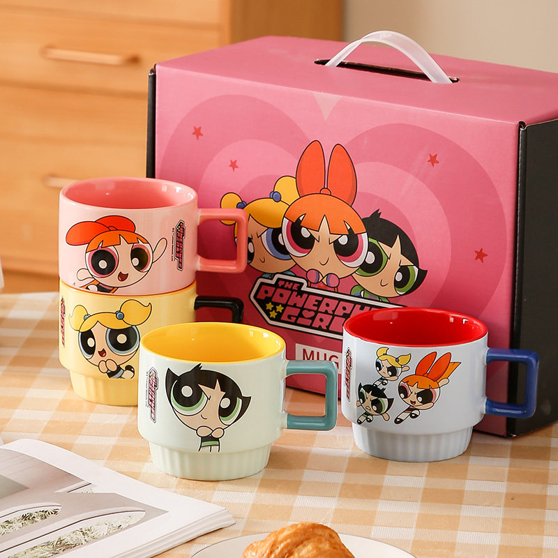 飞天小女警叠叠杯子家庭用陶瓷马克杯礼盒儿童女生日礼物咖啡水杯,餐饮具,马克杯,淘宝优惠券,粉丝福利购,淘宝优惠卷