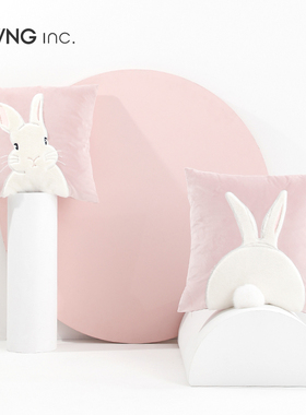 LIVING inc.白兔 兔子毛绒绣花抱枕沙发客厅靠枕ins靠垫粉色少女