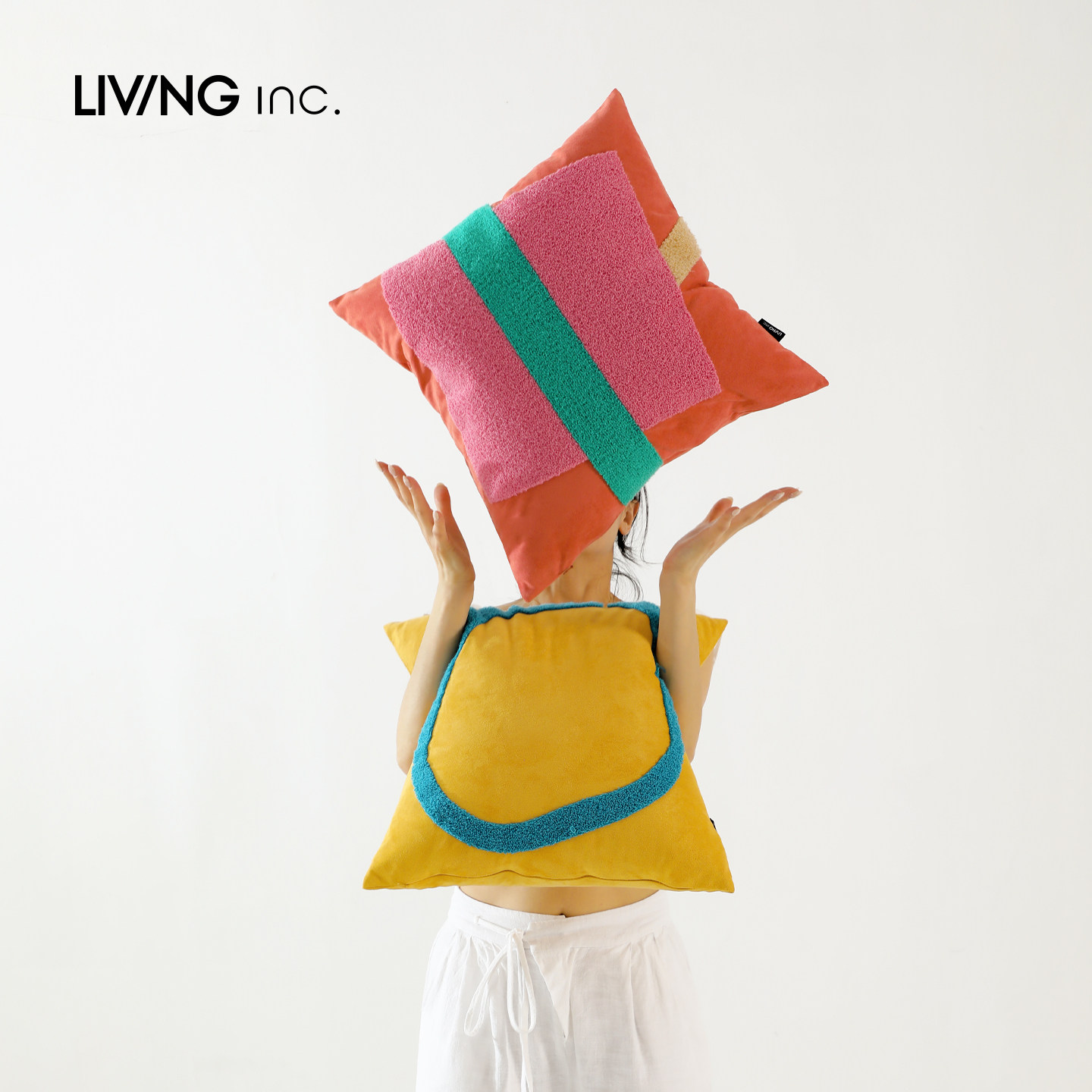 LIVING inc.裁剪多巴胺 清新几何沙发抱枕套办公室单人椅床头靠垫
