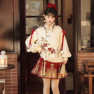 倚梦阁原创与鱼汉服女中国风汉元素新中式毛织上衣半裙套装9781