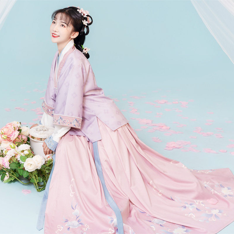 【冰肌玉仙】汉服交领上襦绣花半壁中国风印花一片式打孔襦裙秋女