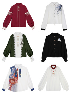 爆款古风衬衫国风内搭马面搭配汉服中国风小袖印花里一复古上衣女