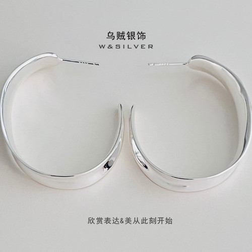 W&SILVER柳叶耳饰925纯银气质简约百搭高级质感耳钉耳坠C圈耳环