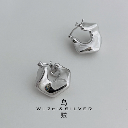 WZ&SILVER设计师款通体S925银镀铑金不规则耳环高级百搭时尚简约
