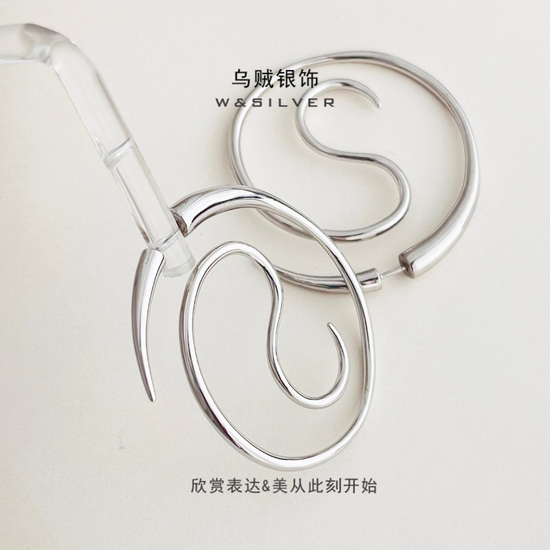 W&SILVER通体S925纯银镀金圈圈耳环简约百搭时尚轻奢小众耳环