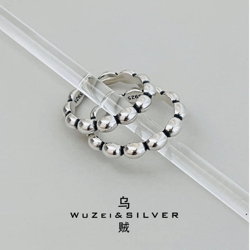 WZ&SILVER设计师款通体S925银小珠珠实心戒指高级简约百搭质感
