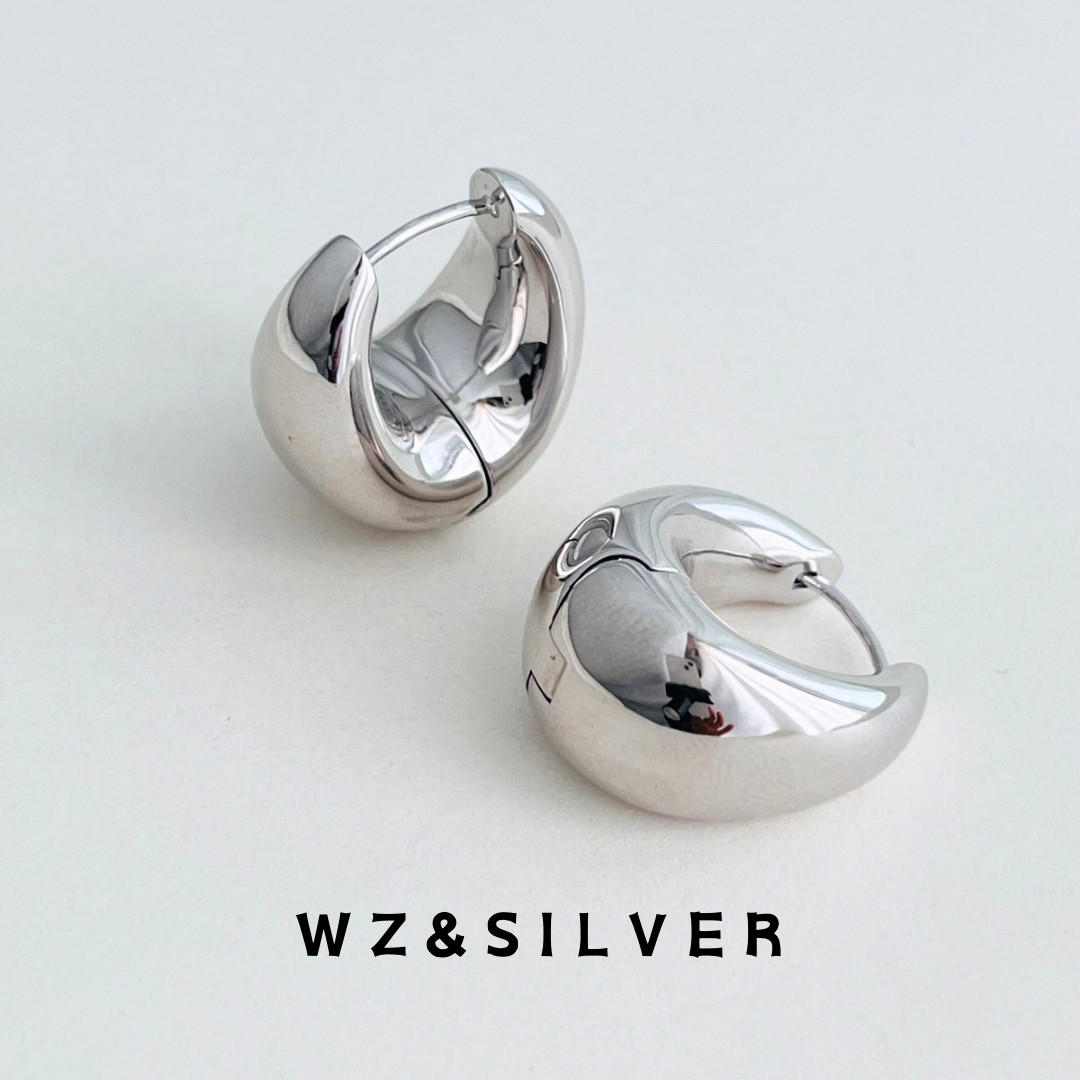 WZ&SILVER设计师款通体925银镀铑金小众设计水滴耳环简约百搭耳饰