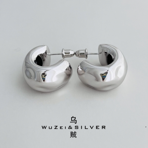 WZ&SILVER设计师款通体S925银镀铑金不规则耳环高级百搭时尚简约