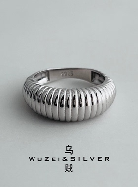 WZ&SILVER设计师款通体S925银厚镀铑金线条戒指高级百搭简约时尚