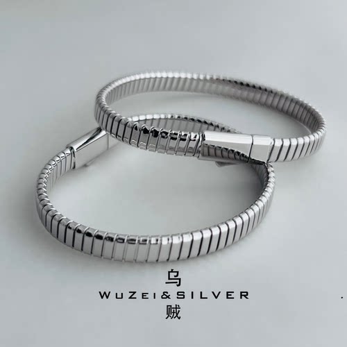 WZ&SILVER《小煤气管手镯》通体S925银厚镀铑金手镯高级百搭简约