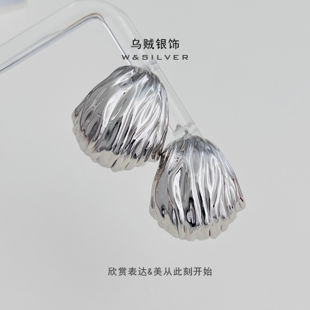 W&SILVER通体925纯银重工小众设计高级质感耳环耳饰时尚百搭