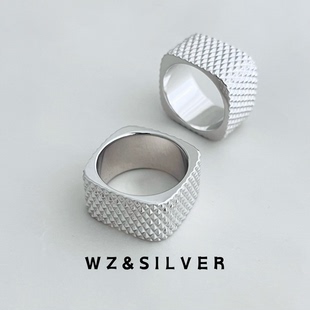 通体S925纯银镀铑金浮光方形戒指高级小众百搭 WZ&SILVER设计师款