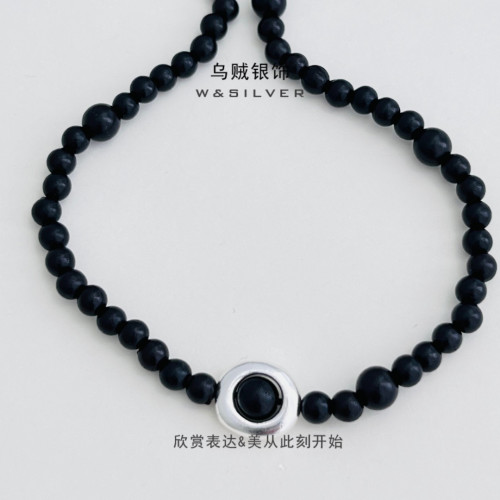 W&SILVER复古小众设计黑檀木小树洞项链925纯银串珠手工高级项链