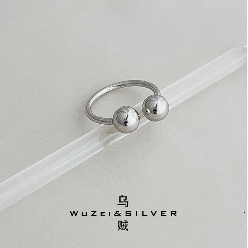 WZ&SILVER设计款通体S925银镀铑金素圈指节戒指高级简约百搭时尚