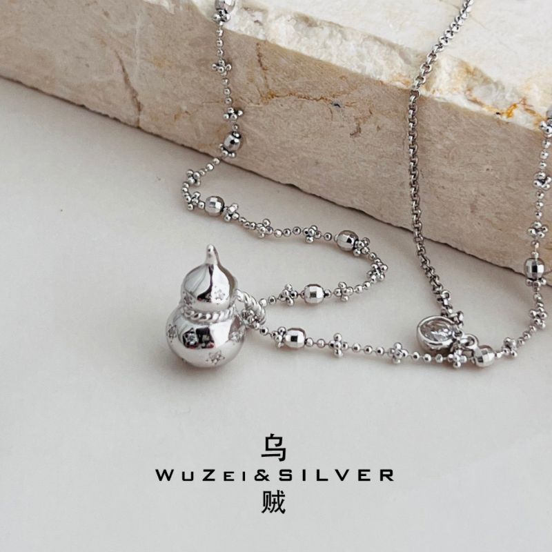 WZ&SILVER双十一福利！通体S925银镀铑金芒星葫芦项链高级百搭