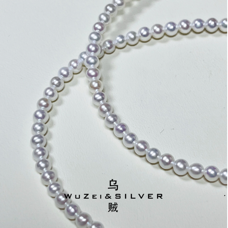 WZ&SILVER乌贼严选天然淡水无核近正圆小米珠极光炫彩项链叠戴
