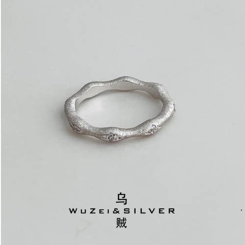 WZ&SILVER设计师款通体S925银镀铑金意大利中古拉丝戒指高级百搭