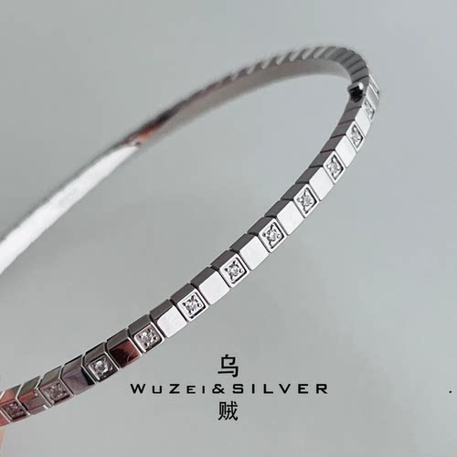 WZ&SILVER 《方糖手镯》通体S925银厚镀铑金小众手镯高级百搭简约