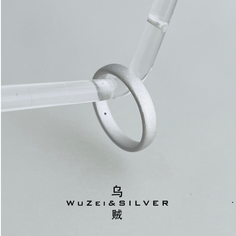 WZ&SILVER设计师款通体S925银厚镀铑金拉丝宽面戒指高级简约百搭