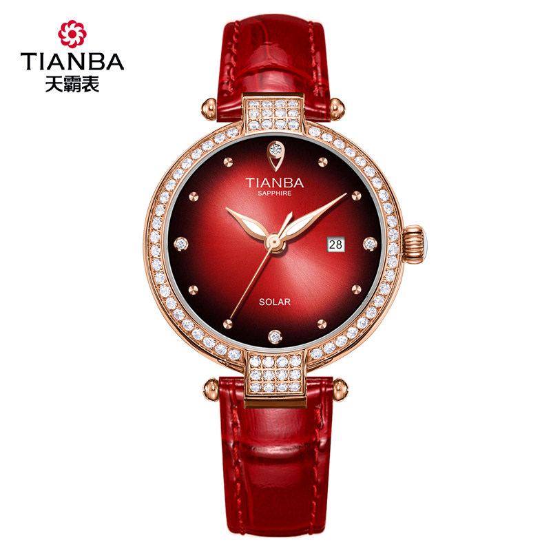 天霸光能表太阳能时尚个性超薄休闲简约防水石英手表女表TL9017