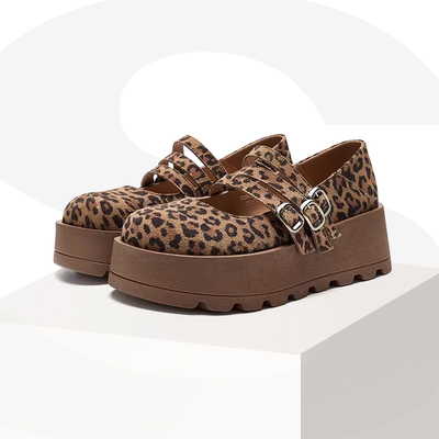 纯皮特卖浅口玛丽珍女鞋2025年春季新款厚底复古松糕底豹纹博肯