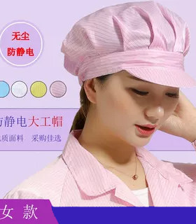 防静电无尘洁净室蓝白粉女工帽