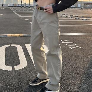 LIMOU美式复古cleanfit休闲水洗直筒裤黑色卡其裤工装裤长裤男裤