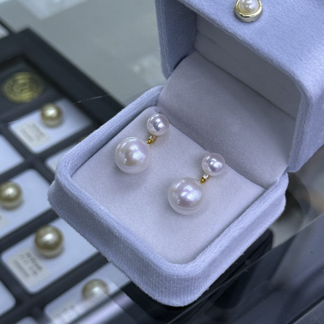 S925银新款925银针天淡水然珍珠耳环女短款双珠复古气质耳钉耳饰