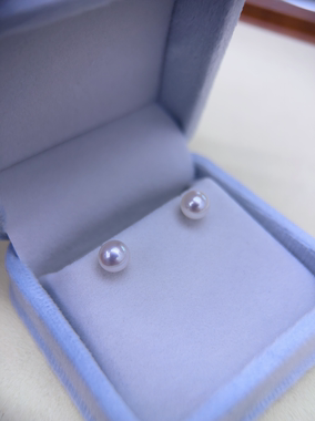 6-7mm海水Akoya珍珠耳钉AU75018K金正圆强光小灯泡耳饰通勤百搭