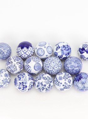 景德镇陶瓷青花漂浮球装饰家居摆件鱼池鱼缸装饰球8cm花色随机