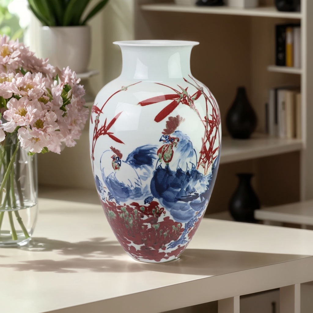 陶瓷器青花瓷釉里红花瓶摆件