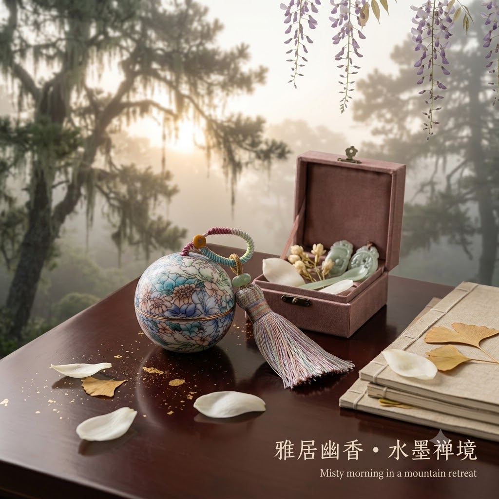 景德镇陶瓷贴花描金粉彩万花圆球挂饰国风瓷球随身小吊坠挂件