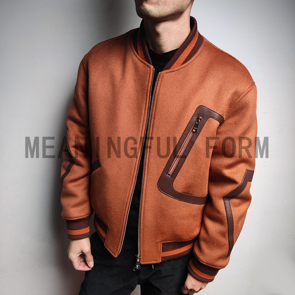 冬装新款棒球服男夹克鹅绒服羊毛毛呢外套男痞帅ifashion美式外套