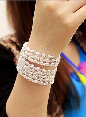 多层珍珠水钻手链轻奢重工叠戴手串名媛风气质优雅时尚螺旋手饰新