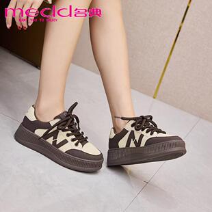 名典2024冬新款百搭休闲运动鞋88369加绒拼色厚底板鞋女时尚舒适