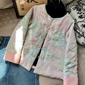 上衣冬 手工提花棉衣女盘扣对襟修身 粉黛 纯棉花棉服棉袄新中式