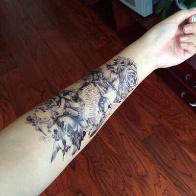 燕子花臂纹身贴 防水创意女仿真手臂遮疤贴逼真持久 刺青贴纸