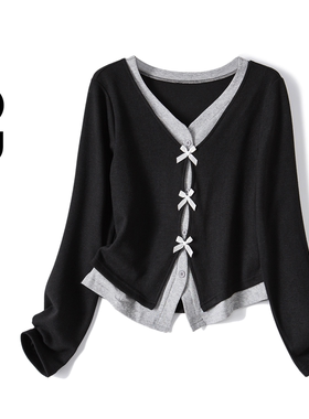 2026春季大码设计感假两件拼接长袖收腰小衫款百搭减龄上衣80330