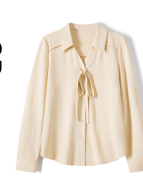 2026春季胖mm大码女装蝴蝶结系带长袖衬衫法式通勤内搭上衣80361