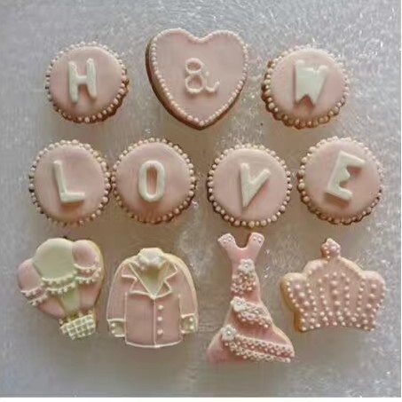 婚礼甜品台翻糖糖霜饼干定制回礼伴手礼生日礼物送女友粉色浪费