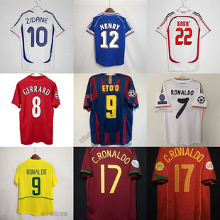 热门球衣复古梅西AC罗纳尔多齐达内马尔蒂尼经典足球服法国家队服
