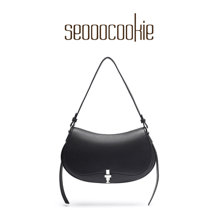 Seooocookie韩国2025荔枝纹软皮腋下包包百搭马鞍单肩斜挎女包