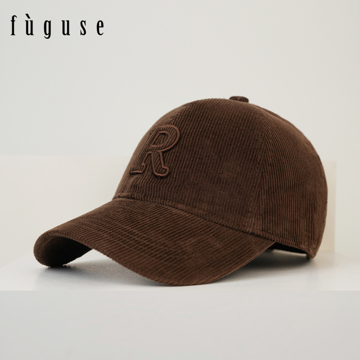 秋冬刺绣R字母灯芯绒软顶棒球帽