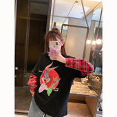 PINKDAISY韩国东大门2024春秋新款 减龄彩色条纹假两件长袖 T恤女