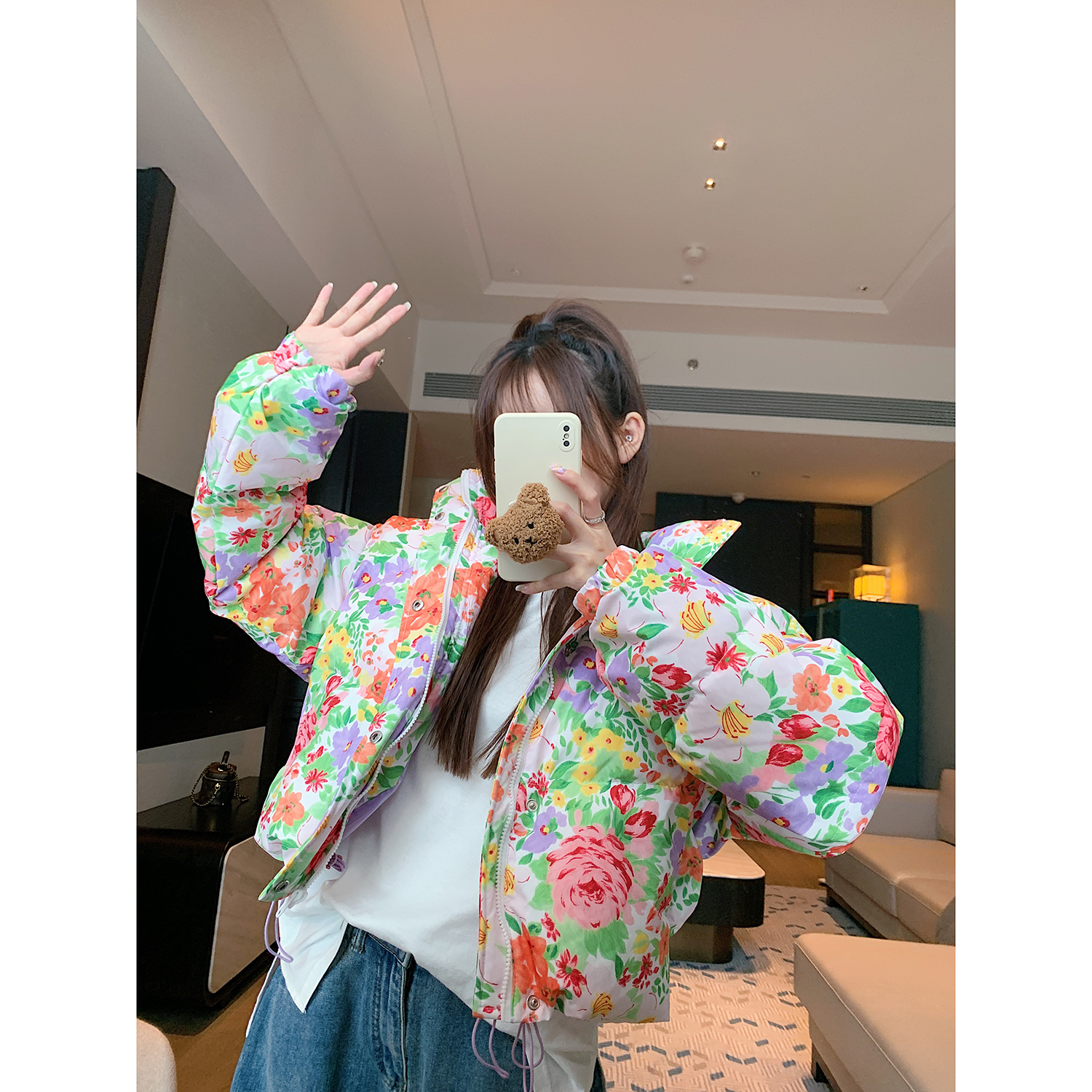 PINKDAISY 韩国东大门棉服外套女秋冬2023年新款碎花棉袄面包服